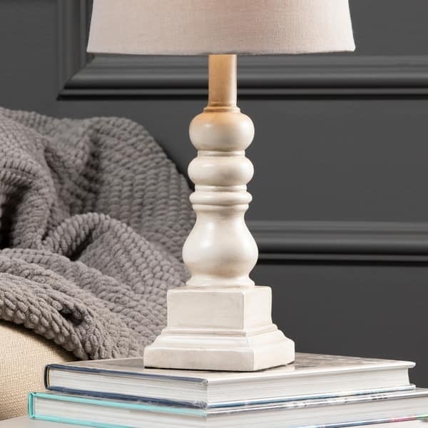 Conrad 18.5" Distressed White Resin Table Lamp - 18.5"H x 9"Rnd - Bed ...