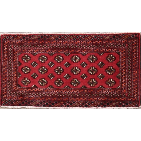 Geometric Red Balouch Afghan Oriental Wool Area Rug - 3' 8'' X 1' 10''
