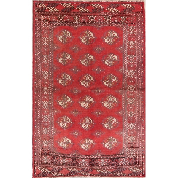 Vintage Geometric Balouch Afghan Oriental Wool Area Rug - 3' 3'' X 5' 1''