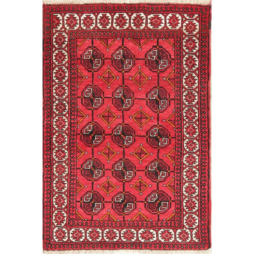 Geometric Red Balouch Oriental Wool Area Rug - 3' 10'' X 5' 8''