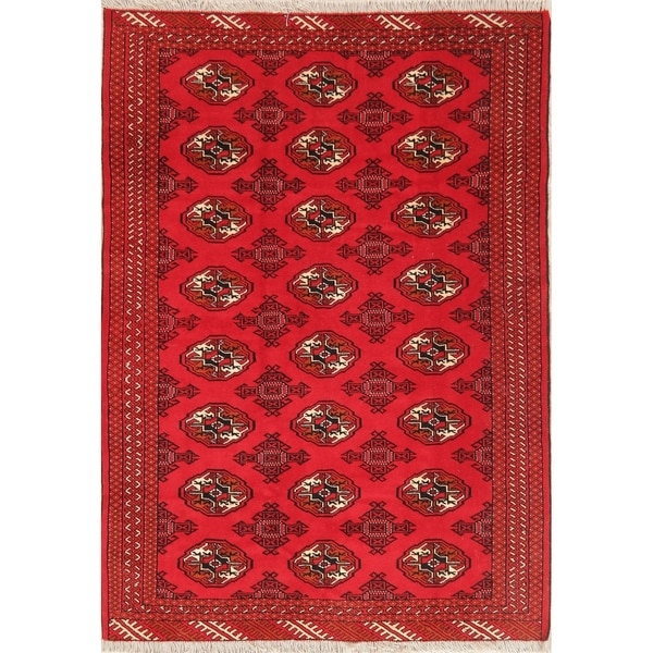 Geometric Red Balouch Afghan Oriental Wool Area Rug - 4' 6'' X 6' 2''