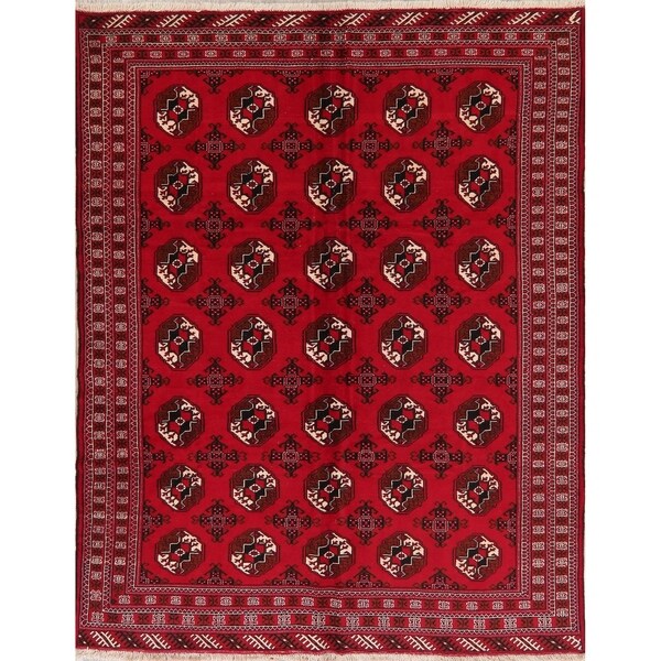Geometric Red Balouch Afghan Oriental Area Rug - 6' 10'' X 8' 11''