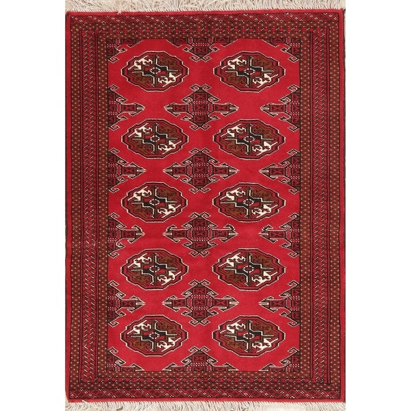 Geometric Balouch Afghan RED Oriental Wool Area Rug - 3' 4'' X 4' 8''