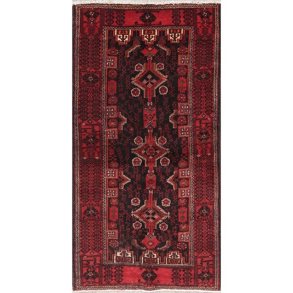 Vintage Black Balouch Afghan Oriental Wool Area Rug - 3' 0'' X 5' 9''