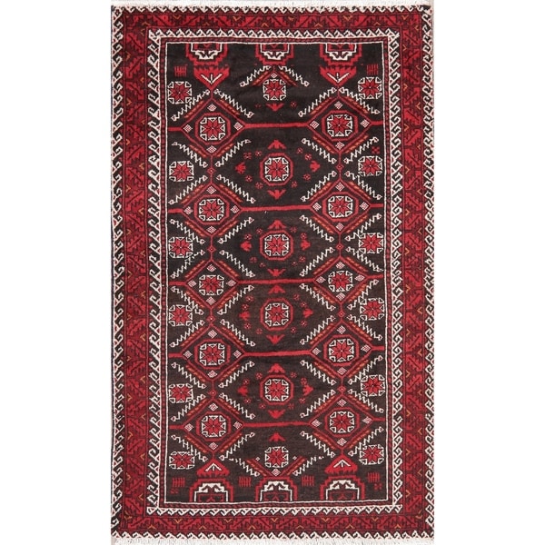 Vintage Black Balouch Afghan Oriental Wool Area Rug - 3' 11'' X 6' 5''