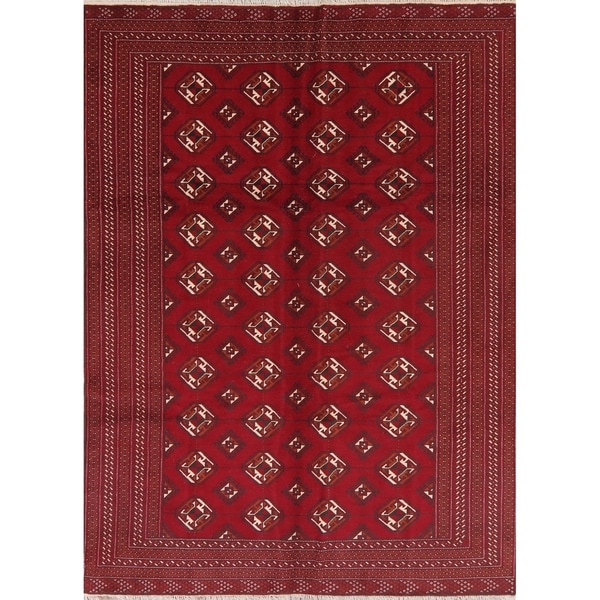 Geometric Red Balouch Afghan Oriental Area Rug - 6' 10'' X 9' 3''