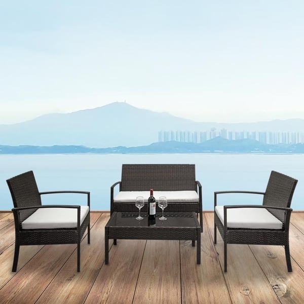 Shop 4 Pieces Outdoor Patio Furniture Sets Rattan Chair With