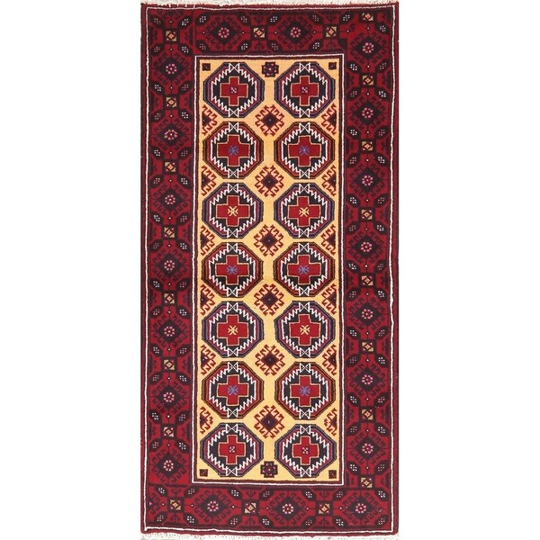 Wool Geometric Balouch Afghan Oriental Area Rug - 3' 1'' X 6' 4''