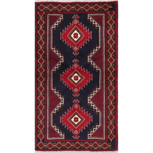 Navy Blue Geometric Balouch Afghan Oriental Area Rug - 3' 4'' X 6' 2''