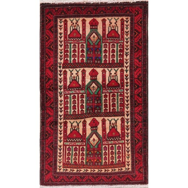 Balouch Afghan Oriental Wool Prayer Area Rug - 3' 5'' X 5' 0''
