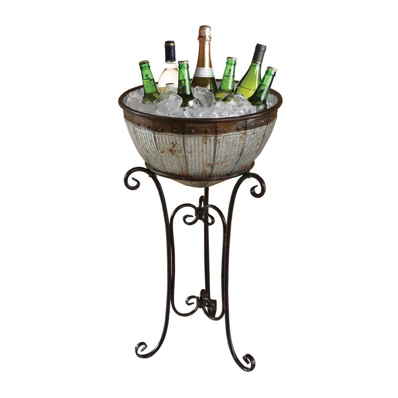 Galvanized Metal Standing Beverage Cooler Tub with Liner - Brown