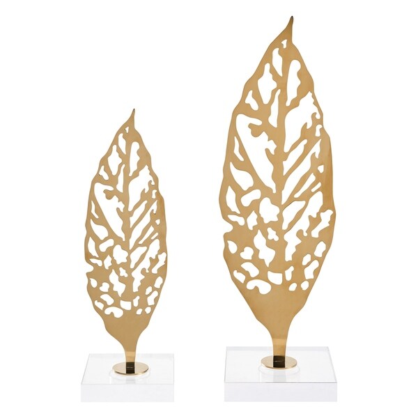 Ginkgo Biloba Leaf On Crystal Base -Set