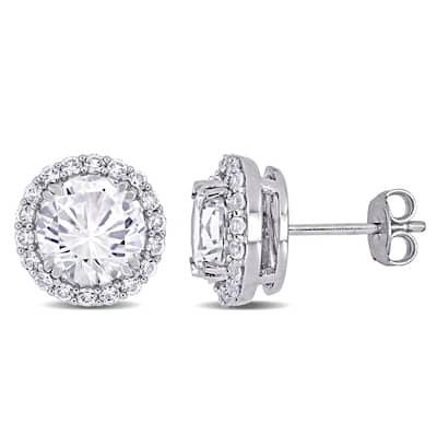 Miadora Sterling Silver 5 1/2ct TGW Created White Sapphire Halo Stud Earrings