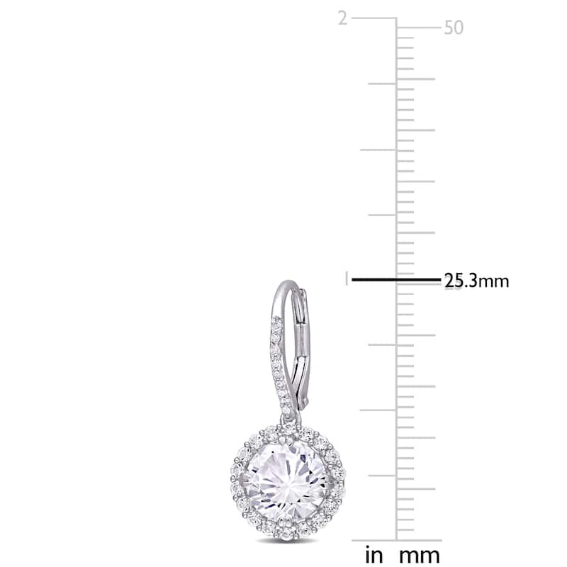Miadora Sterling Silver Created White Sapphire and 1/10ct TDW Diamond Halo Leverback Earrings