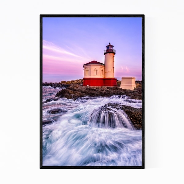 Noir Gallery Coquille River Lighthouse Waves Framed Art Print
