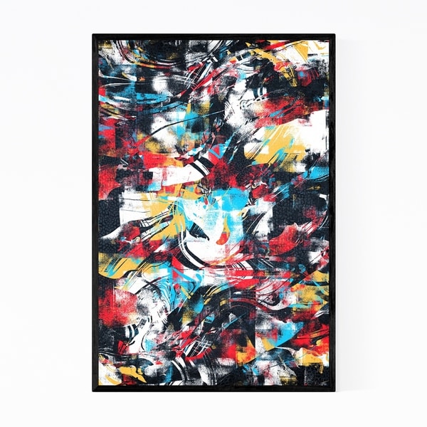 Noir Gallery Abstract Black Red Yellow Curves Framed Art Print