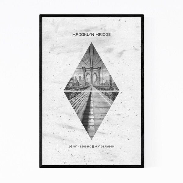 Noir Gallery Brooklyn Bridge NYC Coordinates Framed Art Print