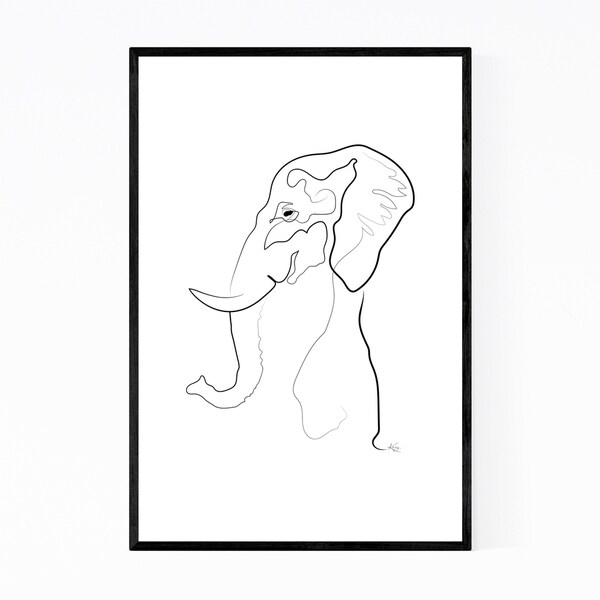 Noir Gallery Elephant Animal Line Drawing Framed Art Print
