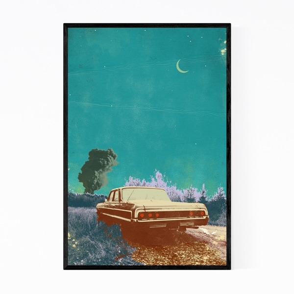 Noir Gallery Vintage Car Moon Nature Collage Framed Art Print