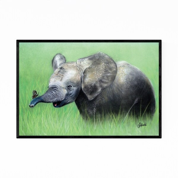 Noir Gallery Baby Elephant Butterfly Nature Framed Art Print