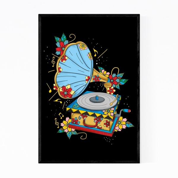 Noir Gallery Vintage Floral Gramaphone Framed Art Print