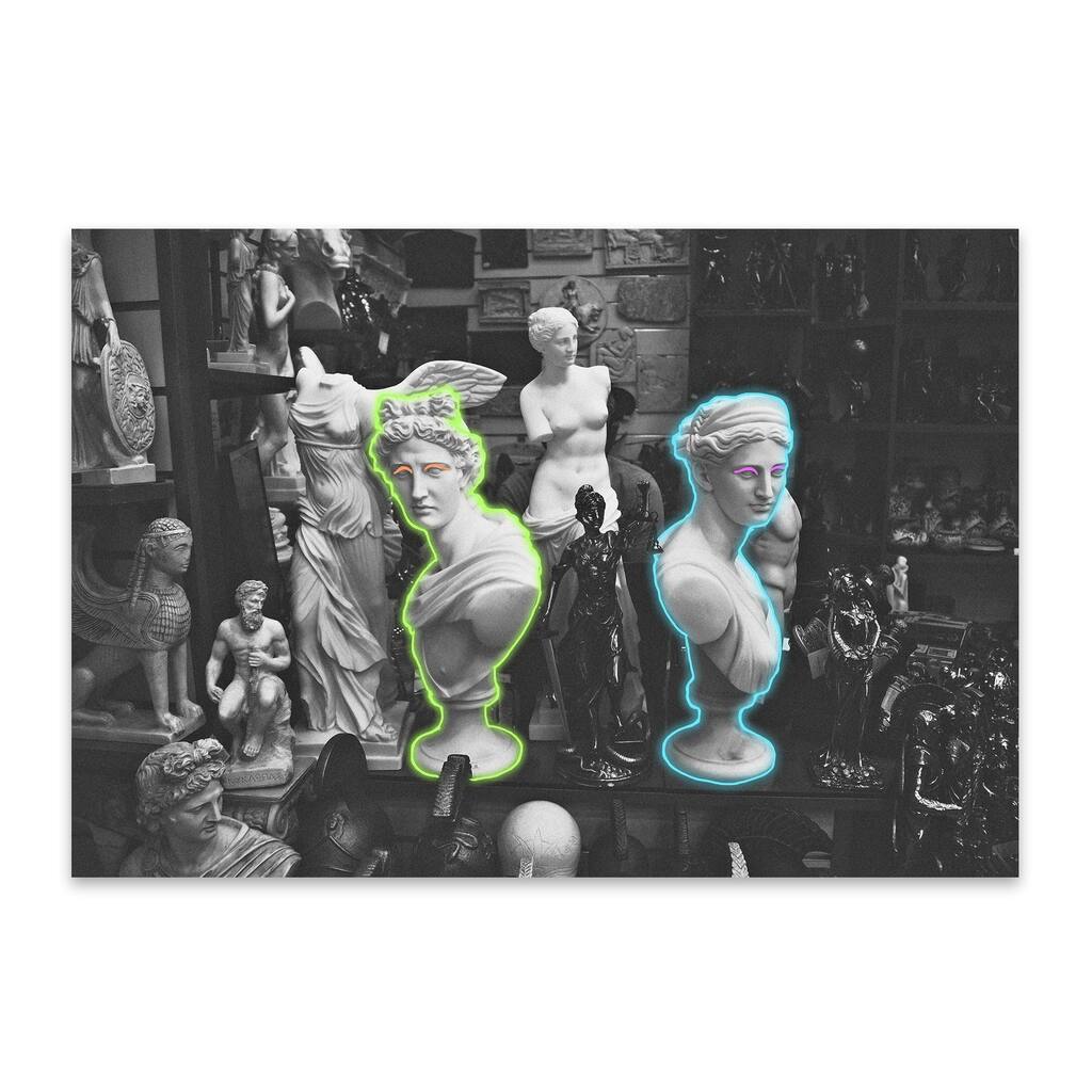 Noir Gallery Neon Greek Statue Digital Metal Wall Art Print