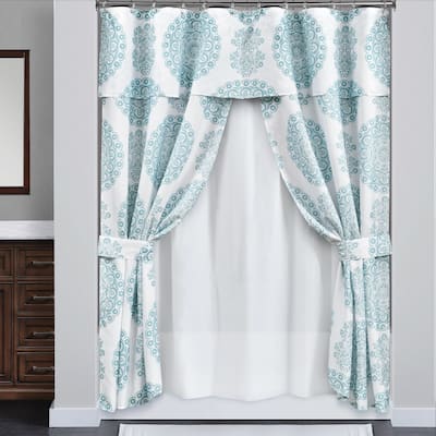 Lush Decor Evelyn Medallion 16 Piece Double Swag Shower Curtain Set