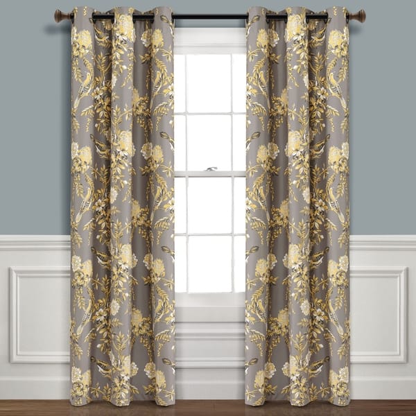 slide 1 of 24, Lush Decor Farmhouse Bird And Flower Insulated Grommet Blackout Window Curtain Panel Pair 84 Inches - Gray & Yellow