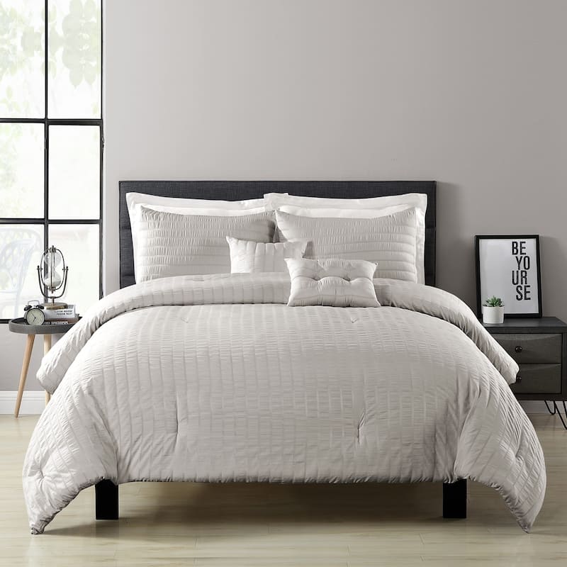Lush Decor Farmhouse Seersucker 5 Piece Comforter Set