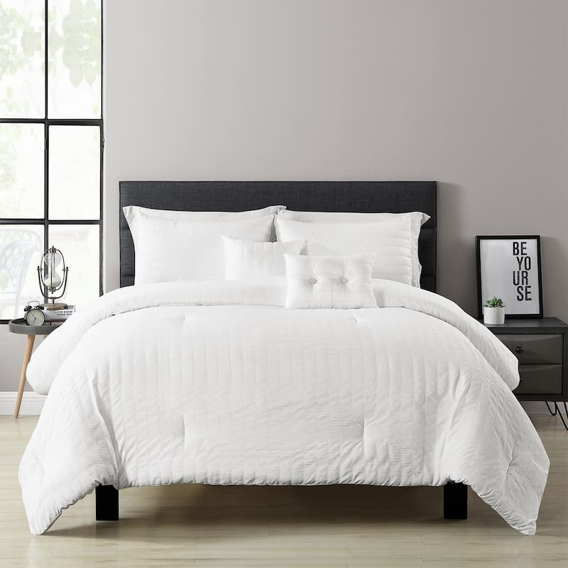 Lush Decor Farmhouse Seersucker 5 Piece Comforter Set