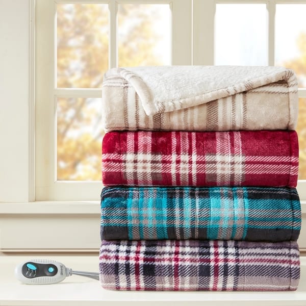 Beautyrest Shawn Heated Sherpa Plaid Throw Wrap - Bed Bath u0026 Beyond -  28916171
