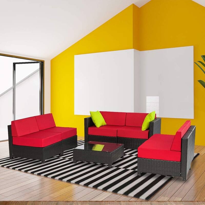 Mcombo Aluminum Outdoor Patio Wicker Furniture Set 6080-7pc - Red