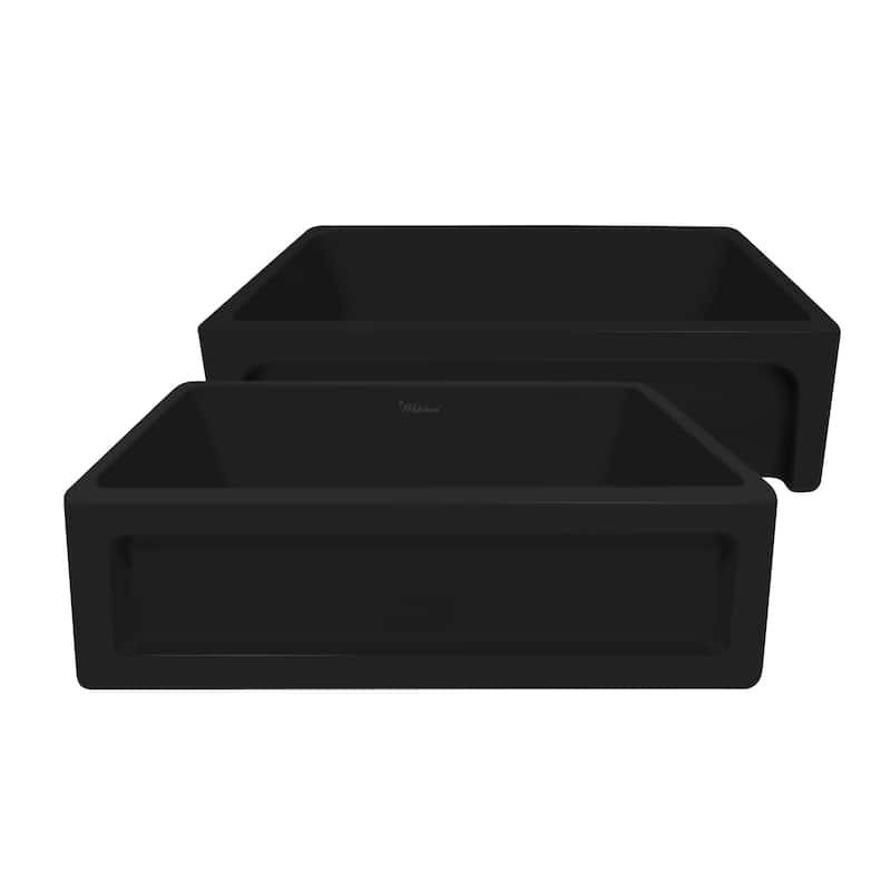 Shakerhaus 33" Reversible Kitchen Fireclay Sink with Shaker Design on one Side and Beveled Design on Opposite Side - Black - Glossy - Fireclay