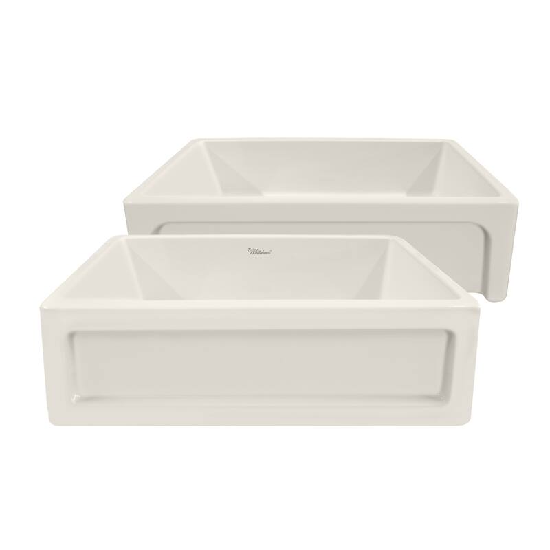 Shakerhaus 33" Reversible Kitchen Fireclay Sink with Shaker Design on one Side and Beveled Design on Opposite Side - Cream - Glossy - Fireclay