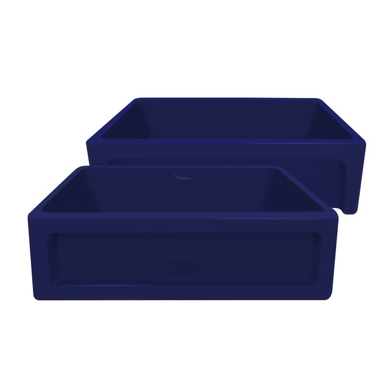 Shakerhaus 33" Reversible Kitchen Fireclay Sink with Shaker Design on one Side and Beveled Design on Opposite Side - Blue - Glossy - Fireclay