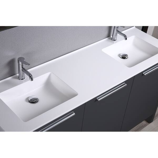 Shop Benna 63 Inch Glossy Grey Double Sink Freestanding Bathroom Vanity Set Overstock 28944715