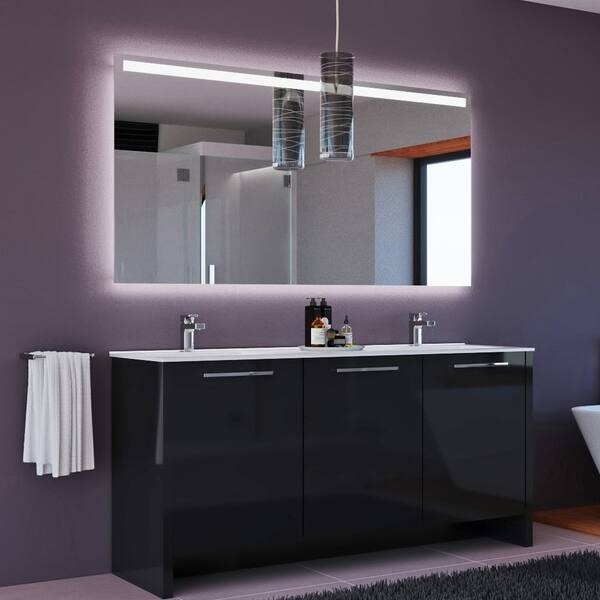 Shop Benna 63 Inch Glossy Grey Double Sink Freestanding Bathroom Vanity Set Overstock 28944715