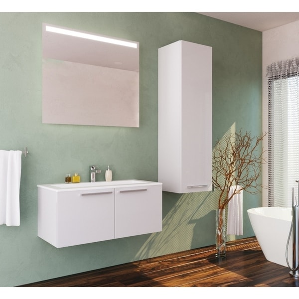 Aspe 40 inch Glossy White Modern Wall Mount Bathroom Vanity and Sink