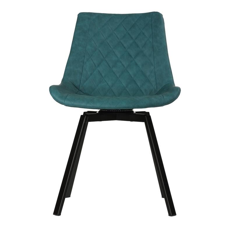 Cortesi Home Azov Swivel Dining Chairs in Deep Aqua Faux Leather, Set of 2