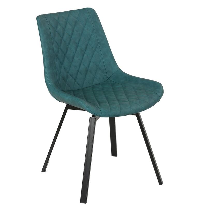 Cortesi Home Azov Swivel Dining Chairs in Deep Aqua Faux Leather, Set of 2