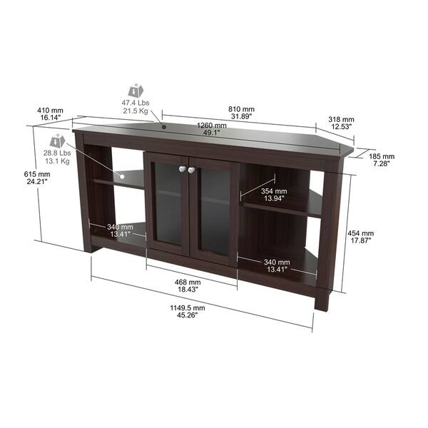 Shop Inval Corner Tv Stand With Glass Doors Free Shipping Today