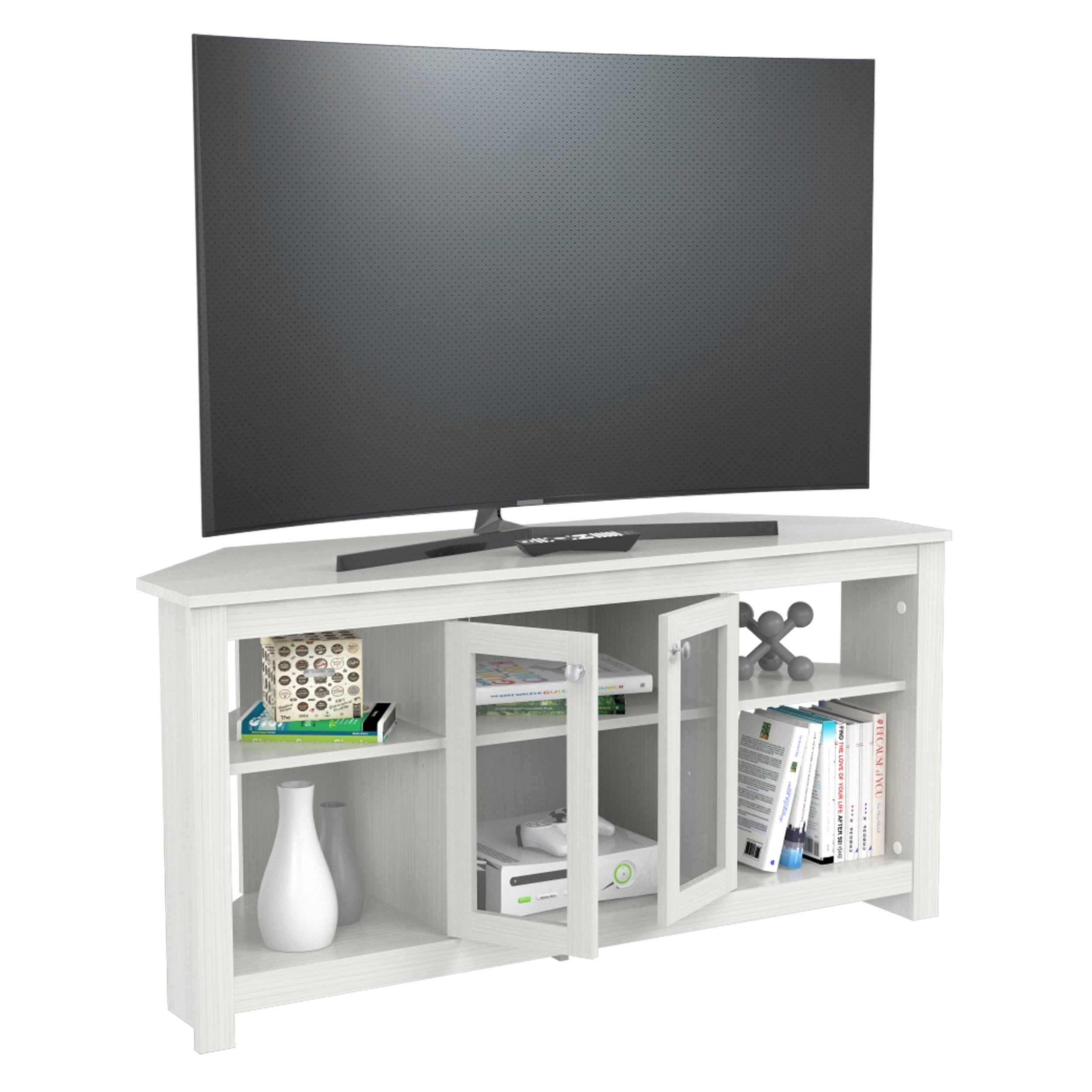 Shop Inval Corner Tv Stand With Glass Doors Free Shipping Today