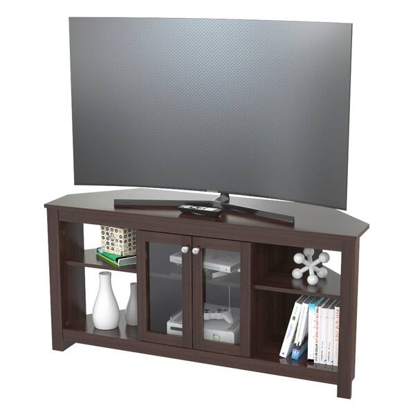 Shop Inval Corner Tv Stand With Glass Doors Free Shipping Today