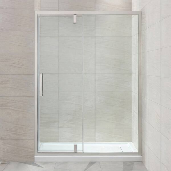 Shop Ove Decors Estero 60 In Satin Nickel Framed Pivot Shower Door Overstock 28944772