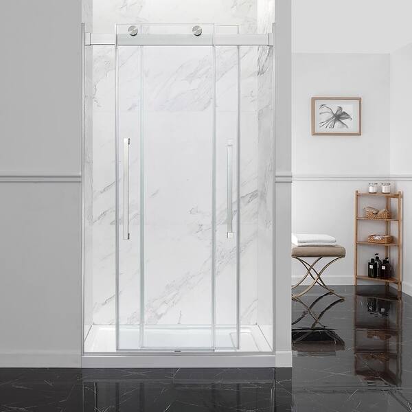 Shop Ove Decors Montebello 48 In Sn Frameless Sliding Shower Door Overstock 28944775