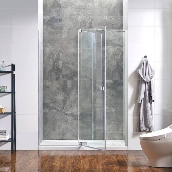 Shop Ove Decors Harbor 60 In Chrome Frameless Hinges Shower Door Overstock 28944776