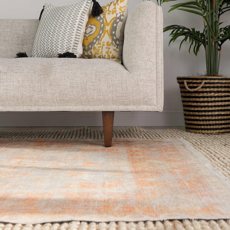 The Curated Nomad Otsego Printed Oriental Orange/ Grey Area Rug