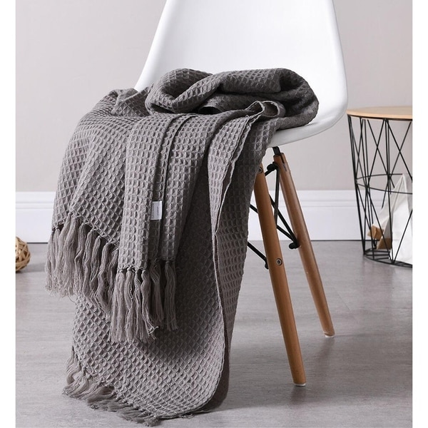 Shop Grey Fringe Throw Blanket 51" x 63" Free Shipping Today