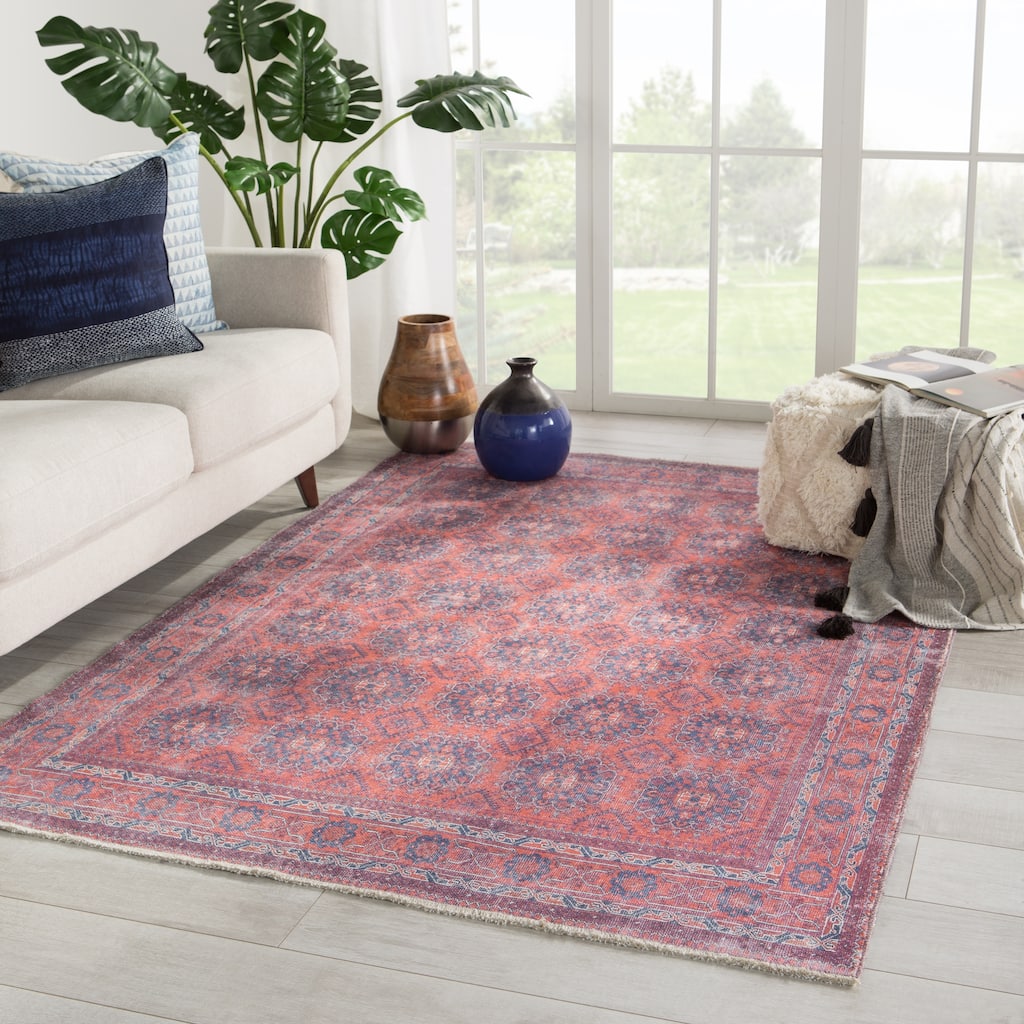 The Curated Nomad Pelton Printed Oriental Blue/ Red Area Rug