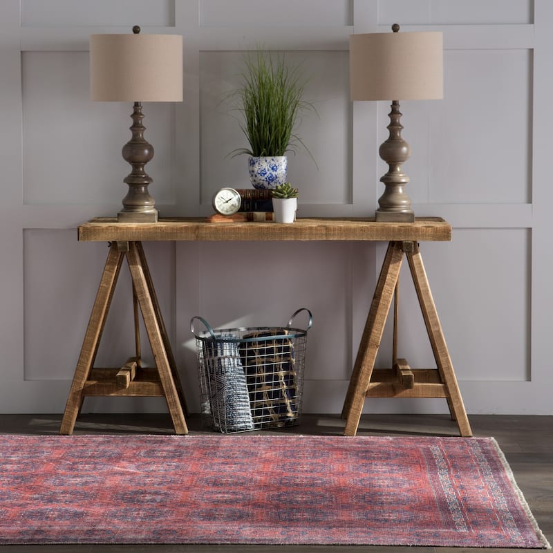 The Curated Nomad Pelton Printed Oriental Blue/ Red Area Rug
